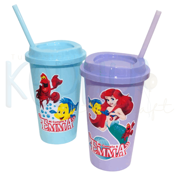 Vaso Personalizado Con Tapa y Sorbete