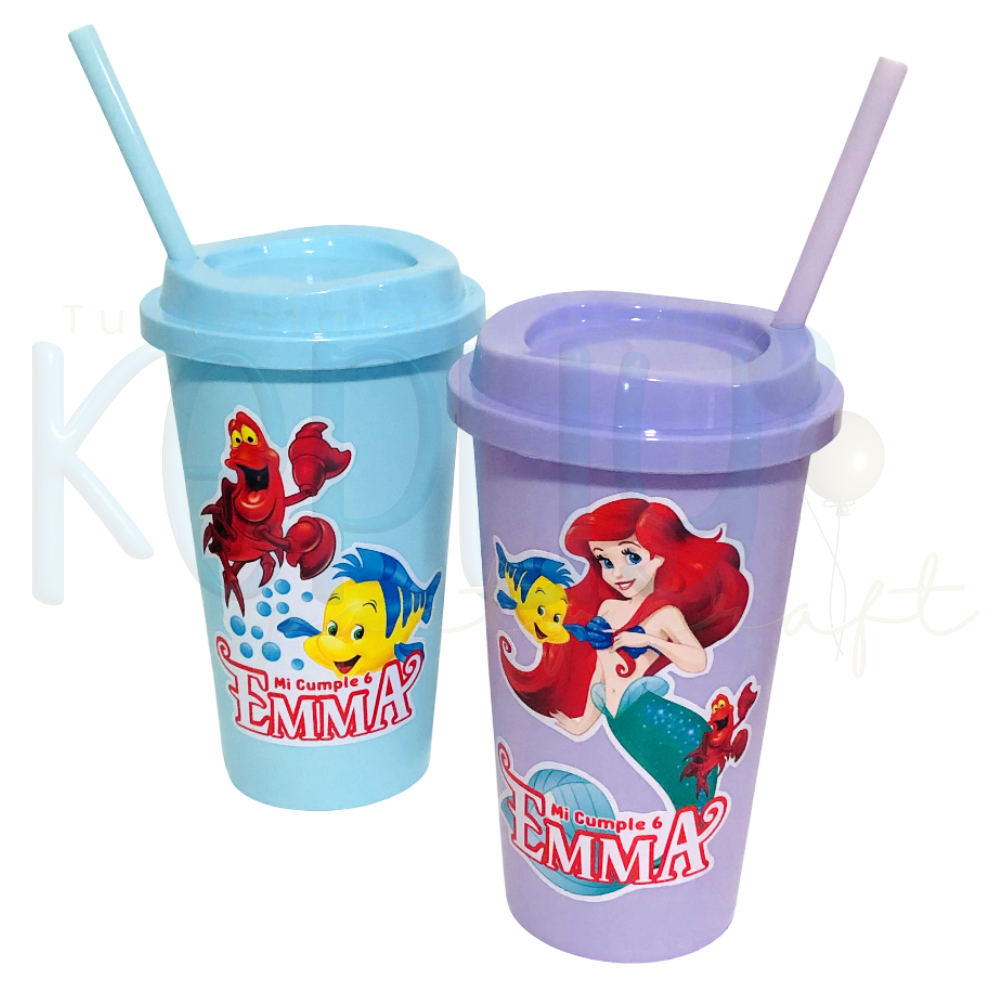 Vaso Personalizado Con Tapa y Sorbete